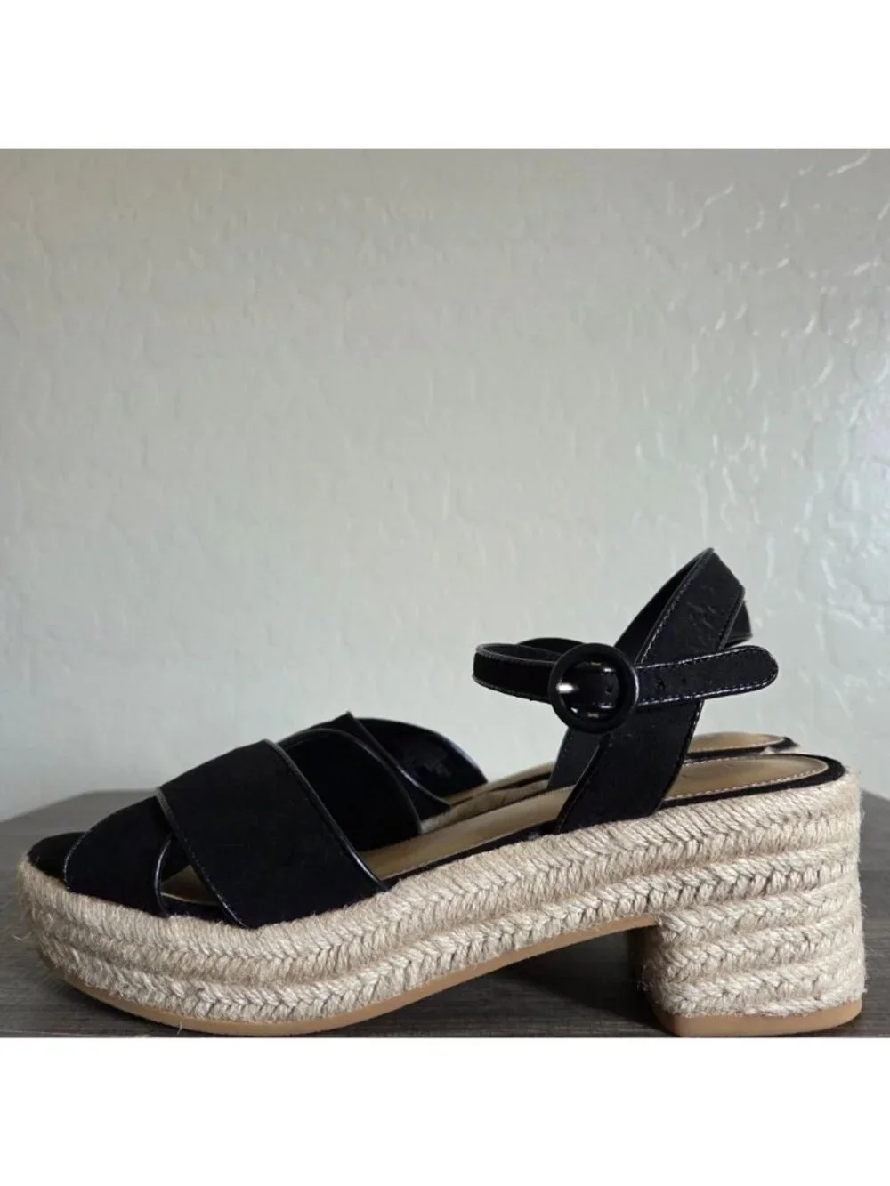 J.Crew Platform Espadrille Block Heeled Sandals Black Size Women's 10 Buckle